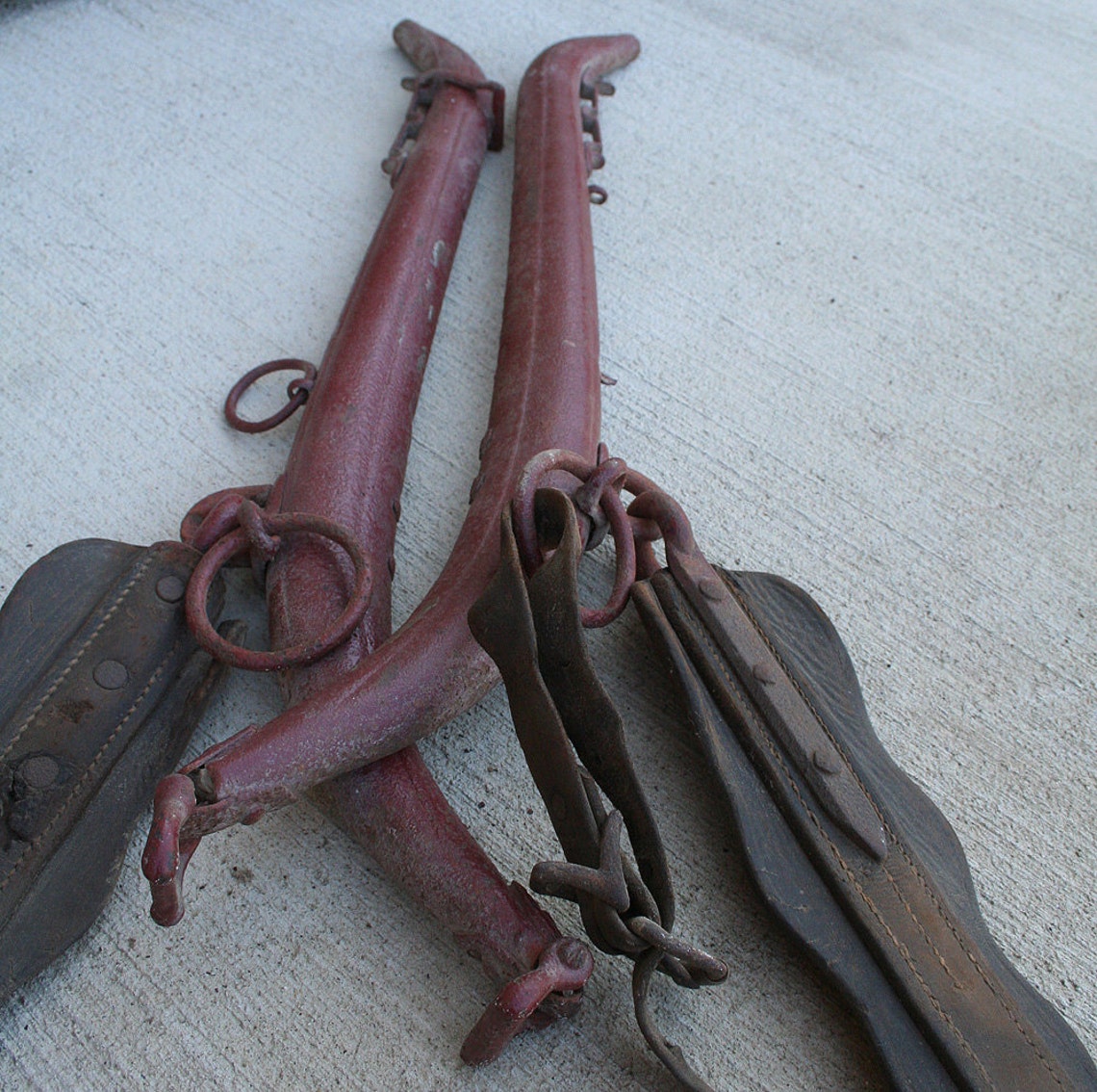 Pair Antique Horse Hames Red Metal Horse Hames With Leather Etsy