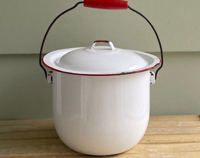 Vintage White Enamel Chamber Pot With Lid Etsy