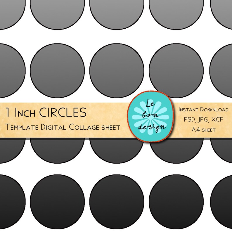 Gimp template 1 Inch Circles digital collage sheet jpg, psd, gimp, for printable bottle cap 