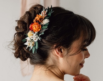 Peigne à cheveux de mariage en terre cuite, topaze et fleurs séchées