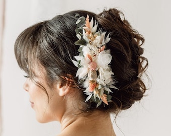 Florence Peach Preserved Flower Wedding Bridal Hair Comb