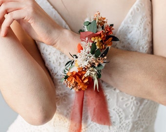 Sienna Autumnal Wedding Dried Flower Bridesmaid Corsage Bracelet