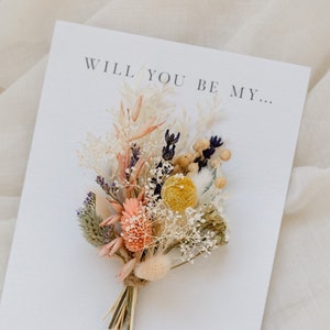 will you be my bridesmaid proposal dried flower card