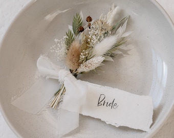 Dried Flower Wedding Favour Mini Bunches With Rustic Name Card