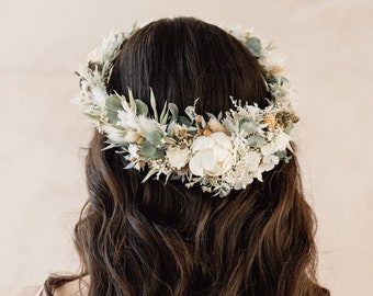 Dakota ivory and sage dried flower crown wedding headband