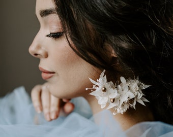 Persephone Preserved Flower Hydrangea Bridal Hoop Earrings