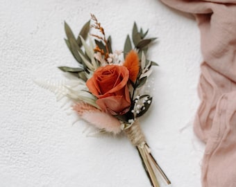 Willow Rust Wedding Dried Flower Buttonhole/ Boutonnière