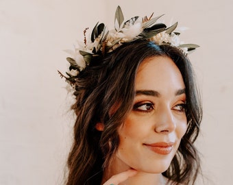 Olive Dried Flower Crown Wedding Headband