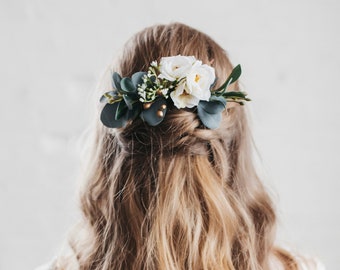 Sage boho eucalyptus wild rose wedding bridal Hair Comb Accessory