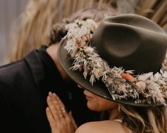 Bea Autumnal Dried Flower Bridal Fedora Wedding Hat