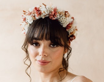 Bandeau de mariée couronne de fleurs séchées corail