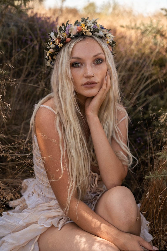 Harlow Summer Bridal Dried Flower Crown Wedding Headband Etsy