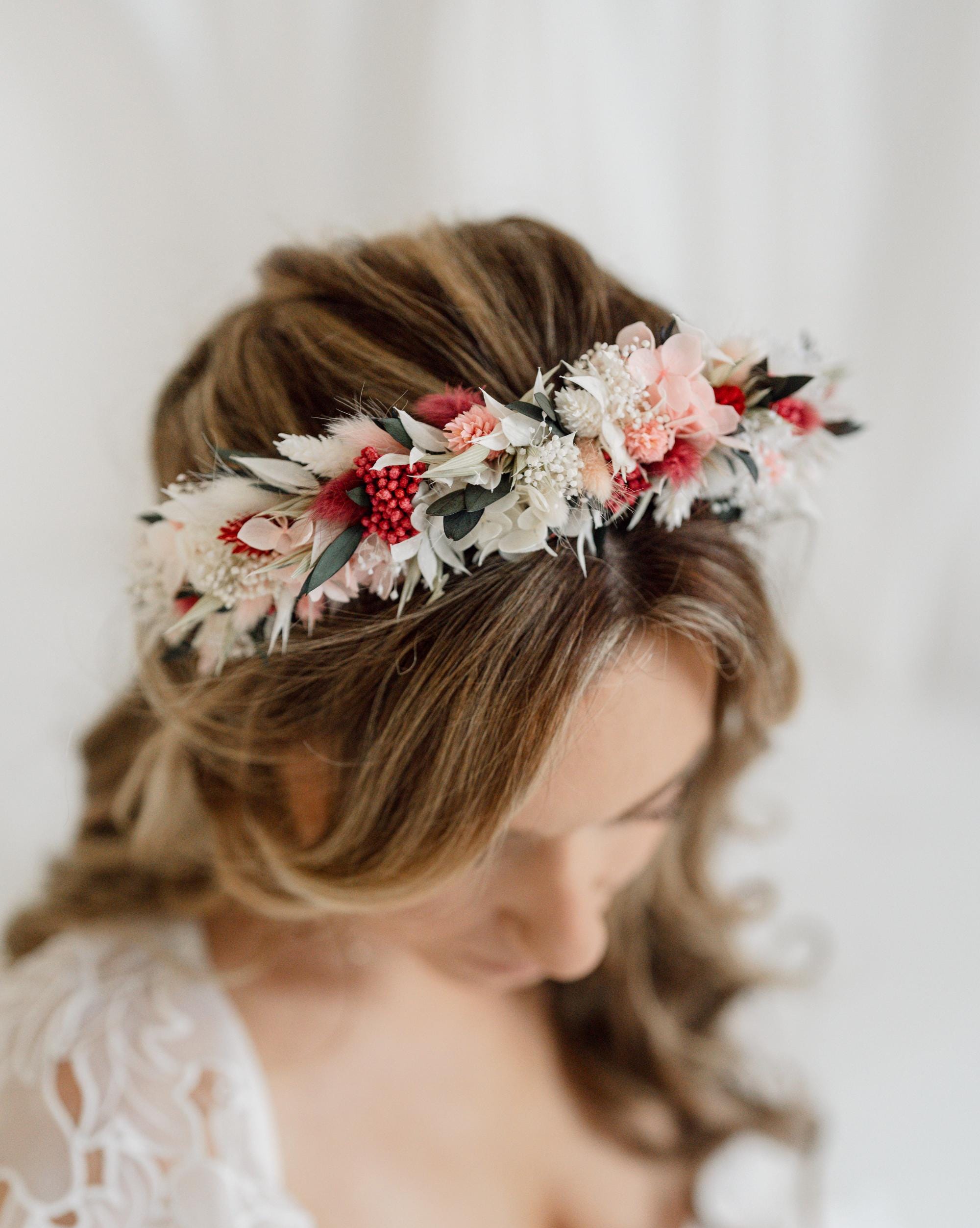 Amara Pink and Red Wedding Dried Flower Crown Headband - Etsy display picture 2