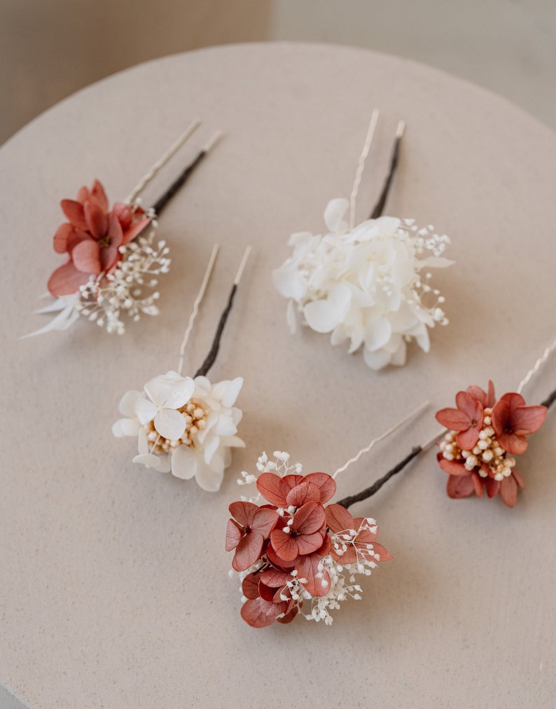 Coral Preserved Flower Wedding Hair Pin Set