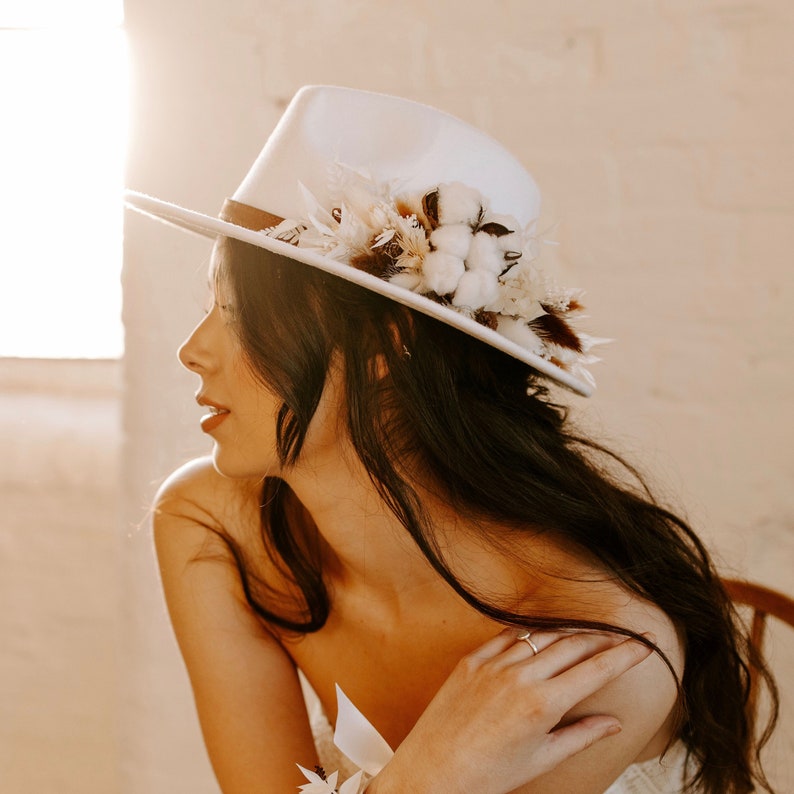 Coco Dried Flower Bridal Fedora Wedding Hat image 1