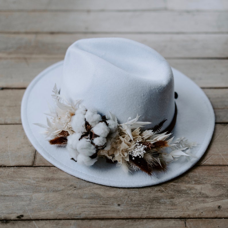 Coco Dried Flower Bridal Fedora Wedding Hat image 3