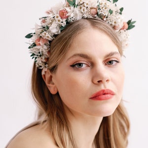 Diadema de boda con corona de flores secas de margarita Rosa