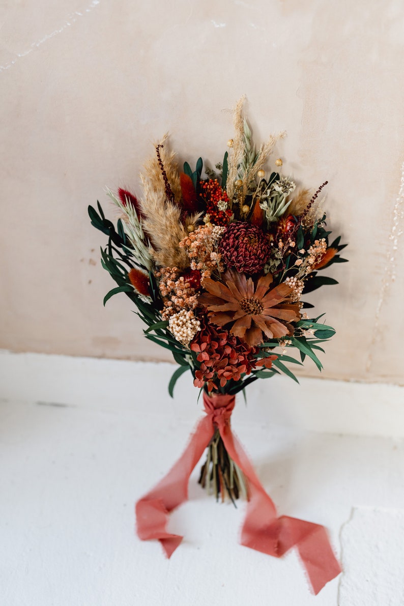 Bramble petite autumnal flat back dried flower wedding bridal bridesmaid bouquet image 2