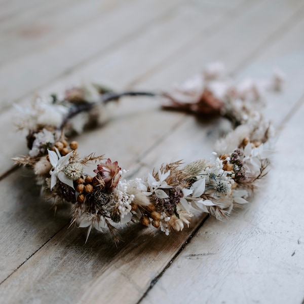 Diadema de boda con corona de flores secas Pax Boho