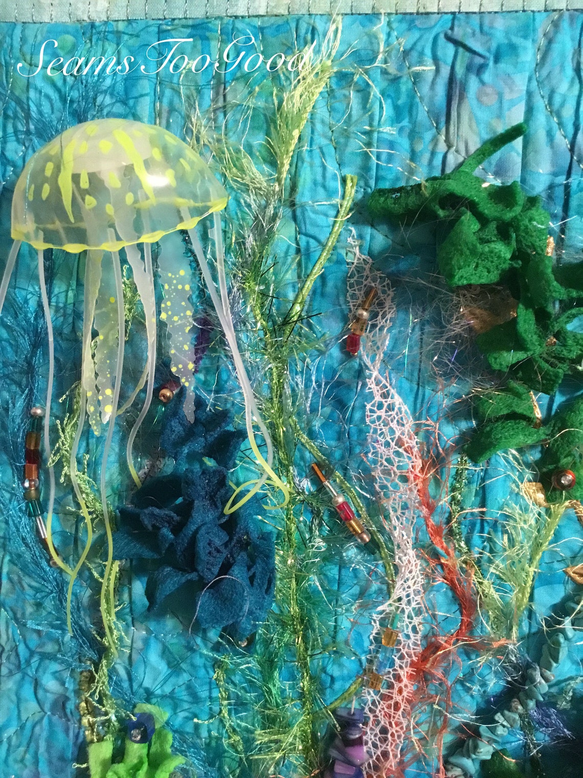 Underwater Art Quilt. Quilted wall hanging. 3D Art Quilt. Etsy