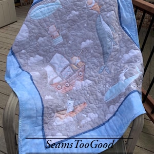 Baby Crib Size Quilt or Toddler Size Quilt.  Dolphins and Whales Toddler Quilt.   Sea Themed Crib Quilts. #BQ127AB