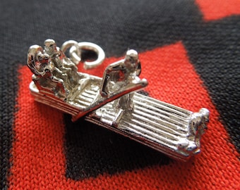 Sterling River Barge Charm Heavy Canal River Barge Raft Boat With People Sterling Silver Charm for Bracelet from Charmhuntress 02853