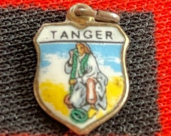 Enamel Tanger Charm Vintage Tangier Morocco Scenic Travel Shield Silver Tone Charm for Bracelet from Charmhuntress 08006