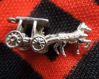 Sterling Horse & Carriage Charm Figural Vintage Horse Drawn Carriage With Driver Silver Charm for Bracelet from Charmhuntress 02038