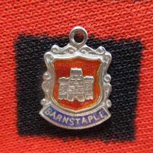 Enamel Silver Barnstaple Charm Coat of Arms England Travel Shield Silver Charm for Bracelet from Charmhuntress 06574