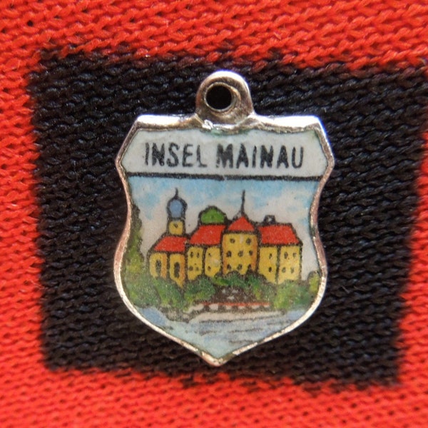 Enamel Insel Mainau Charm Mainau Island Germany Scenic Travel Shield Silver Tone Charm for Bracelet from Charmhuntress 06248