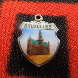Enamel Bruxelles Charm Scenic Belgium Travel Shield Silver Tone Charm for Bracelet from Charmhuntress 06406
