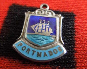 Enamel Silver Portmadog Charm Porthmadog Wales United Kingdom Travel Shield Sterling Silver Charm for Bracelet from Charmhuntress 06802