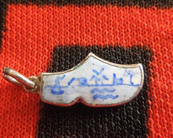 Enamel Silver Dutch Clog Charm Figural Dutch Shoe Sterling Silver Charm for Bracelet from Charmhuntress 05040