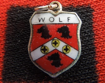 Enamel Wolf Charm Wolf Last Name Family Crest Shield Silver Plate Charm for Bracelet from Charmhuntress 07375