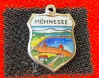 Enamel Silver Mohnesee Charm Mohme Reservoir Germany Scenic Travel Shield Silver Charm for Bracelet from Charmhuntress 08107