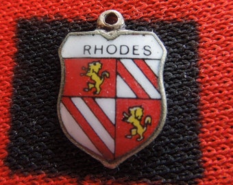 Enamel Rhodes Charm Rhodes Last Name Family Crest Shield Silver Plate Charm for Bracelet from Charmhuntress 07368