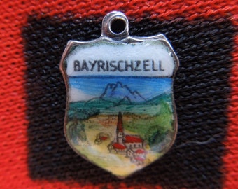Vintage Enamel  Bayrischzell Charm Germany Travel Shield Silver Tone Charm for Bracelet from Charmhuntress 06243