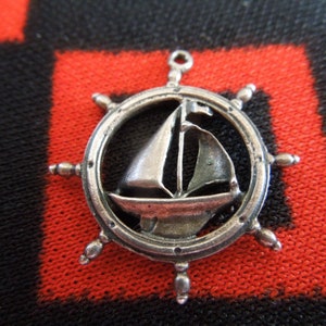 Sterling Ships Wheel Charm Vintage Ships Wheel With Ship In The Middle Sterling Silver Charm for Bracelet from Charmhuntress 06925