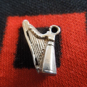 Sterling Harp Charm Figural Musical Harp Cast Sterling Silver Charm for Bracelet from Charmhuntress 05342