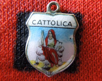 Silver Enamel Torbole Charm Italy Scenic Travel Shield Sterling Silver Charm for Bracelet from Charmhuntress 05345