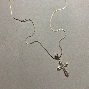 14K Gold Chain 14K Yellow Gold Necklace with Cross Pendant Estate Jewelry from Charmhuntress X209