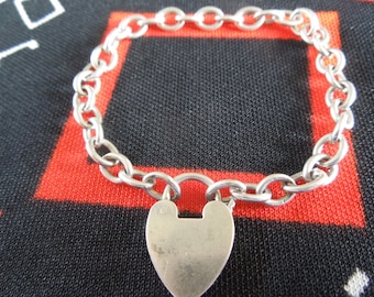 Sterling Charm Bracelet Vintage Padlock Heart Charm With 7 1/2" Bracelet from Charmhuntress 03760