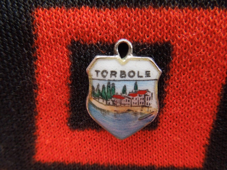 Silver Enamel Torbole Charm Italy Scenic Travel Shield Sterling Silver Charm for Bracelet from Charmhuntress 05345