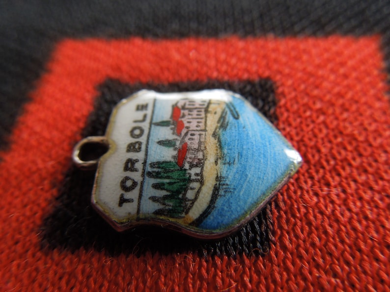 Silver Enamel Torbole Charm Italy Scenic Travel Shield Sterling Silver Charm for Bracelet from Charmhuntress 05345