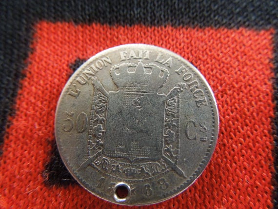 1868 Belgium 50 Centimes Coin Charm Leopold II Si… - image 5