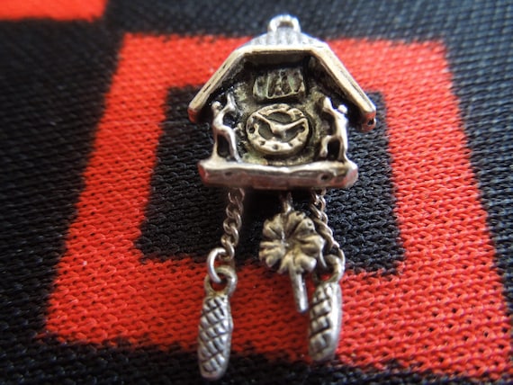 Silver Cuckoo Clock Charm Ornate European Silver Cuckoo Clock With Moving Weights And Pendulum Charm for Bracelet from Charmhuntress 07356