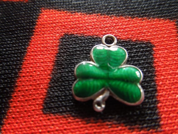 Enamel Silver Three Leaf Clover Charm Guilloche Pattern Sterling Silver Charm for Bracelet from Charmhuntress 06333