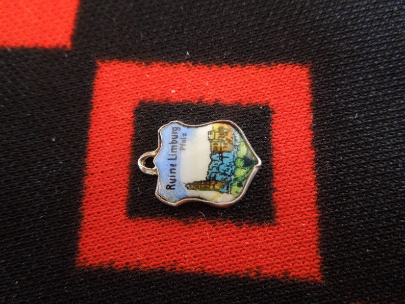 Enamel Silver Ruine Limburg Charm Ruins of Limburg Abbey Germany Scenic Travel Shield 800 Silver Charm for Bracelet from Charmhuntress 06940