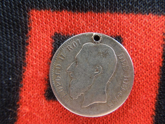 1868 Belgium 50 Centimes Coin Charm Leopold II Si… - image 2