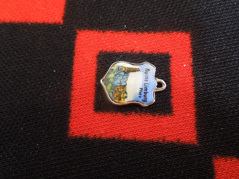 Enamel Silver Ruine Limburg Charm Ruins of Limburg Abbey Germany Scenic Travel Shield 800 Silver Charm for Bracelet from Charmhuntress 06940